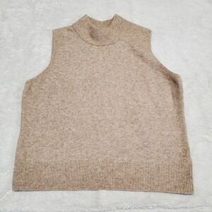 Tahari Cream Brown Mockneck Sleeveless Wool‎ Knit Sweater Women Large Classic